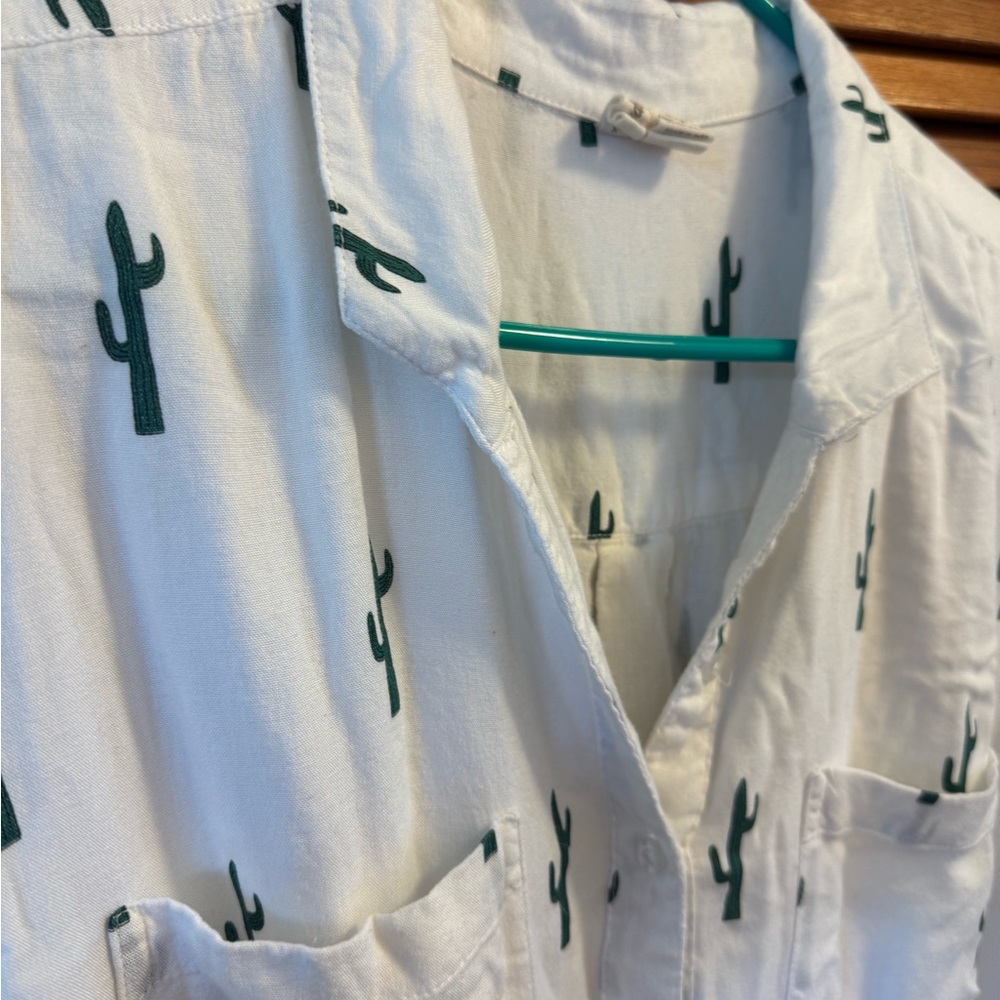 Japna White Cactus Print Button-Down Dress - Picture 3 of 4